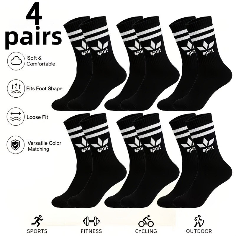 TEMU 4-pair Men's Easy Premium Athletic Mid-calf Socks, Casual All-match Versatile High-end Trendy Comfortable Soft Breathable Mid-calf Socks, Unisex