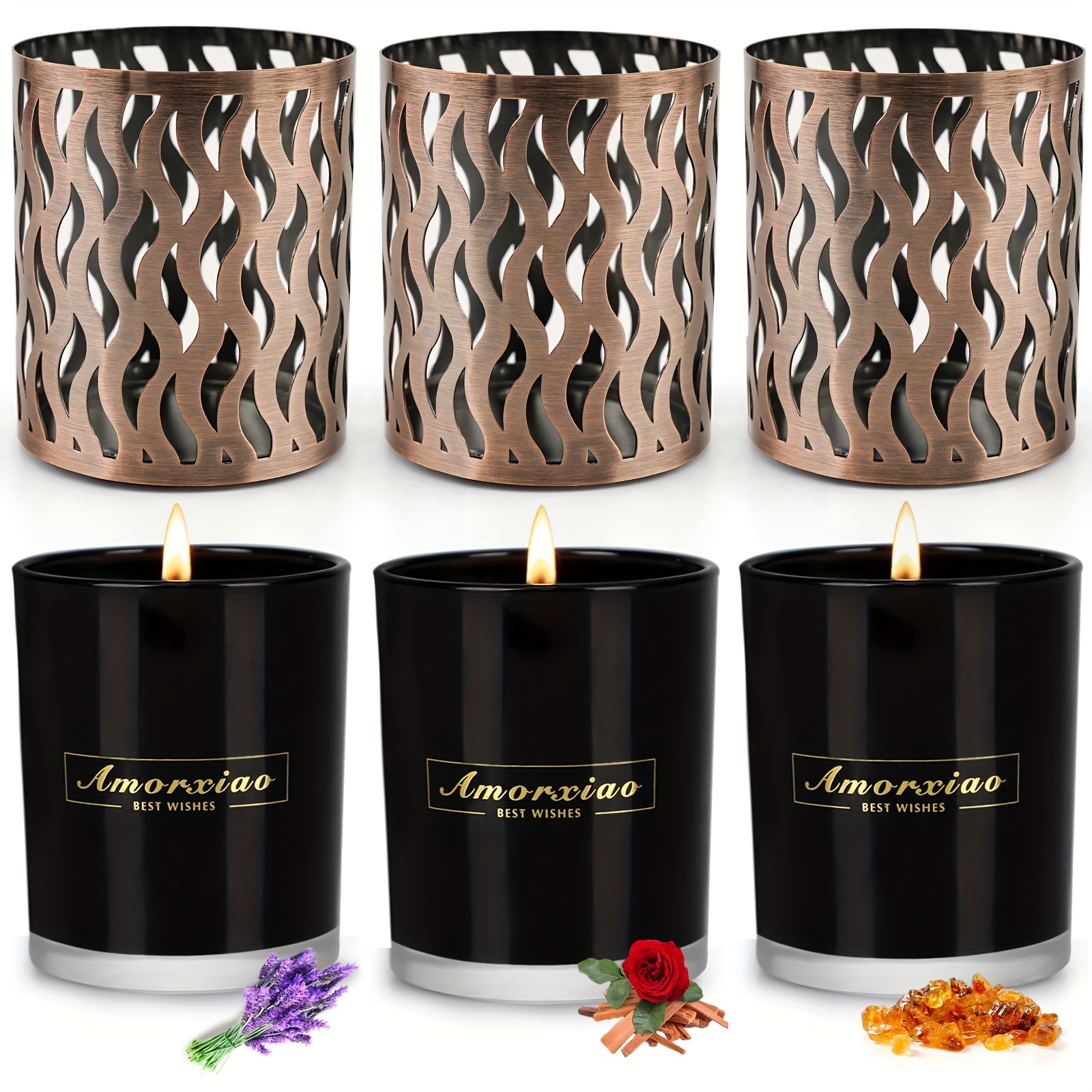 

6 Pack Candles Clearance, 3 Pack Scented Candles Gifts For Men Women With 3 Candle Holders, Birthday Anniversary Valentines Day Gifts For Him Her, Candles For Home Scented, 120 Hour Soy Candles Black