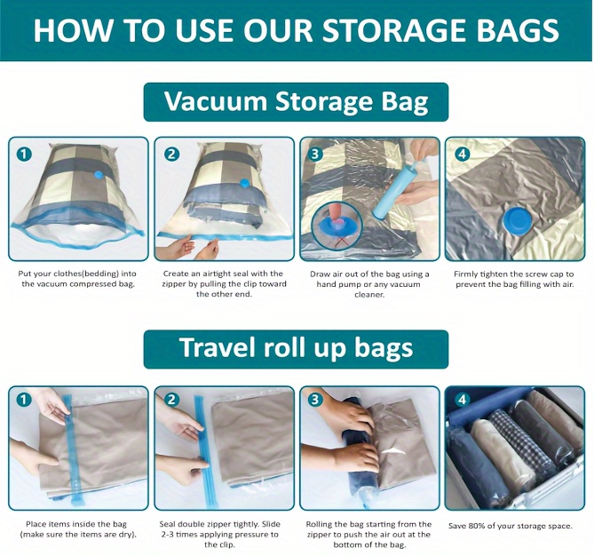 vacuum storage bags 30pcs 6 large 6 medium 6 small 6 rolls save 80 space for clothes storage vacuum storage bags for quilts blankets bedding clothes compressed sealed for closet storage storage bags for travel clothes   manual pump   details 5