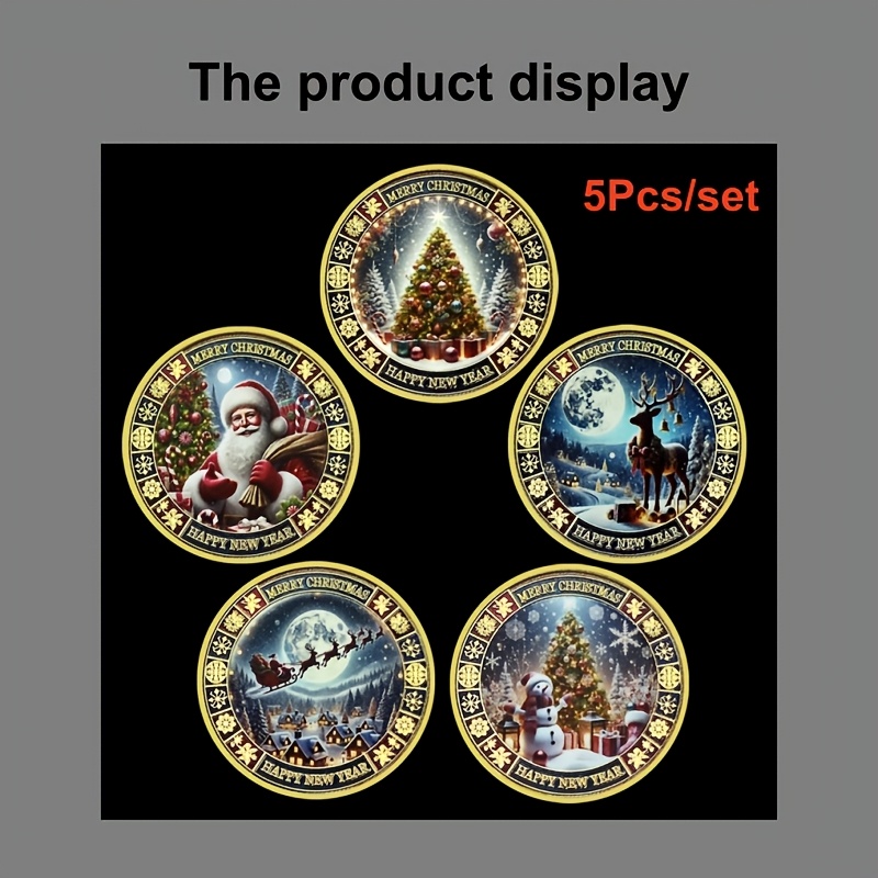 Image of [5pcs/set] Happy New Year Coin Merry Christmas Journey Colorful Metal Crafts Gift Souvenir Set