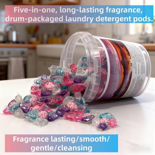 1 Bucket of 1 Five-in-One Laundry Detergent Pods Concentrated Fragrance-Type Scented Beads Softener Fabric Care Stain Removal Long-Lasting Fragrance Laundry Detergent, Large Bucket Laundry Pods Five-in-One Long-Lasting Fragrance Cleaning Stain