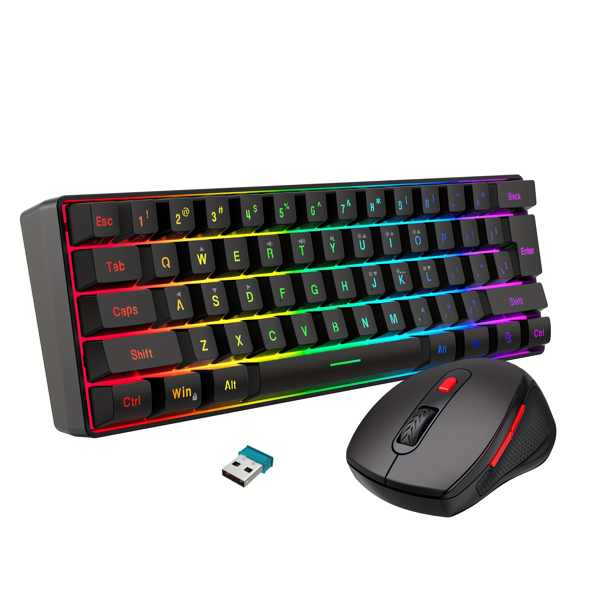 

Snpurdiri 60% Wireless Game Keyboard Rgb Lighting Keyboard And 2.4 G Wireless Mouse Combination, Including 2.4 G Mini Mechanical Touch Keyboard, Ergonomic Design Rechargeable