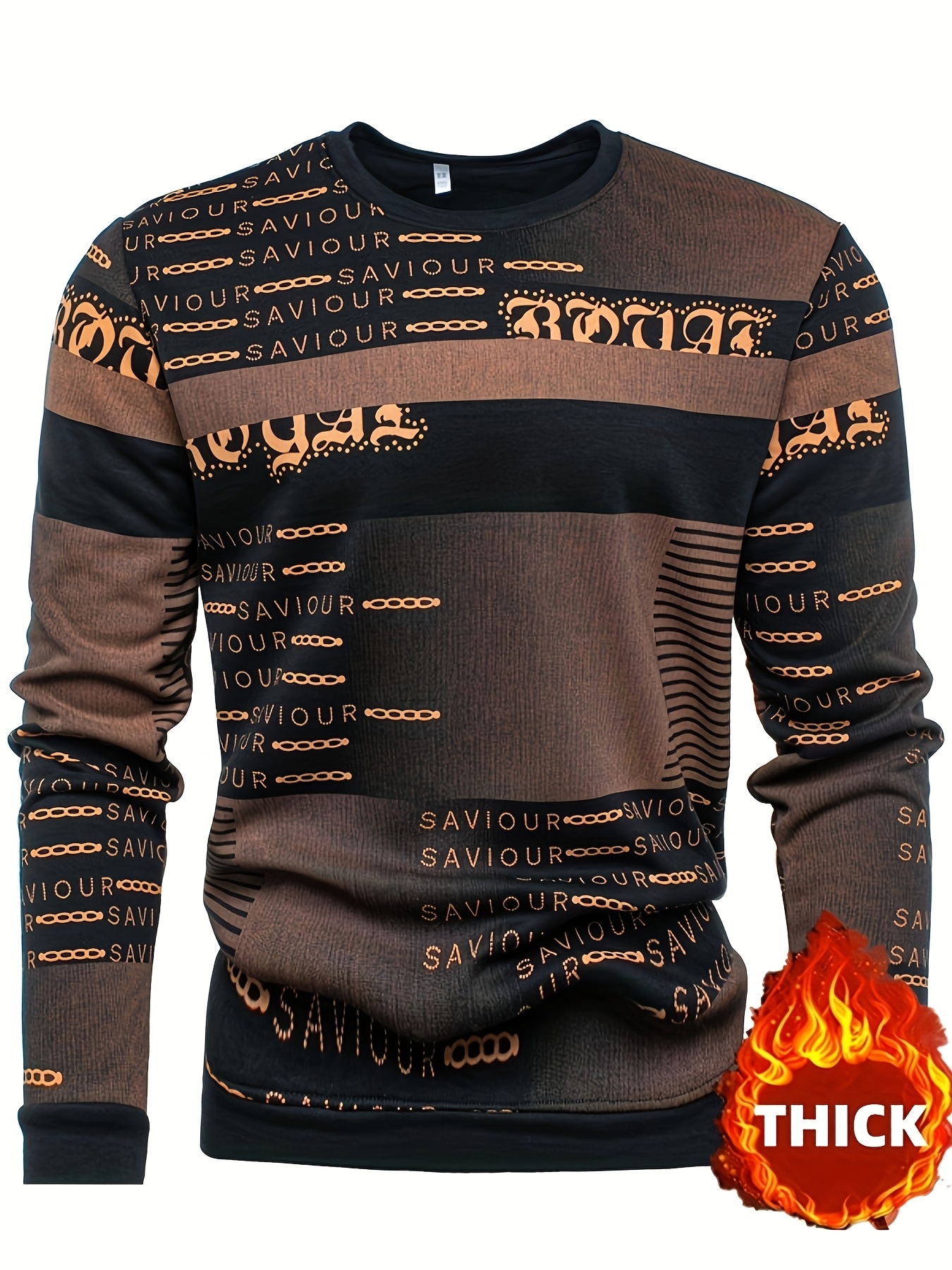 Heren Fleece Sweatshirt - Dikke Winter Pullover met Opvallende SAUVIOR Letters, Lange Mouw Ronde Hals Trui voor Koud Weer