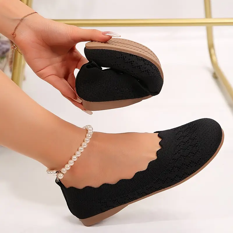 womens fashion wavy lace knit shoes details 1