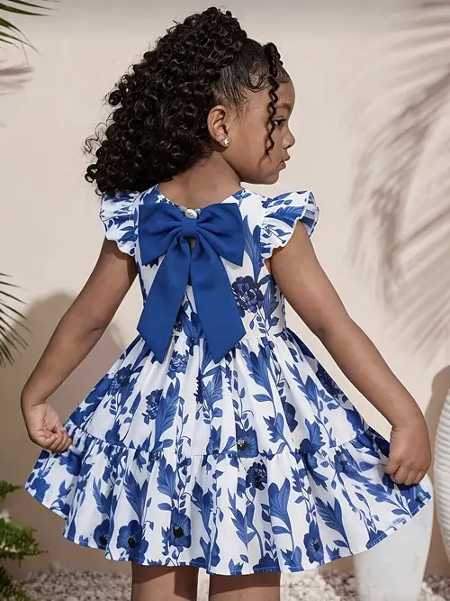 casual toddler dresses PATPAT 3pk Multipack Girl Toddler Dresses Sleeveless Tropical Flower Floral Leaf Blue Casual Ruffle Cute Dresses