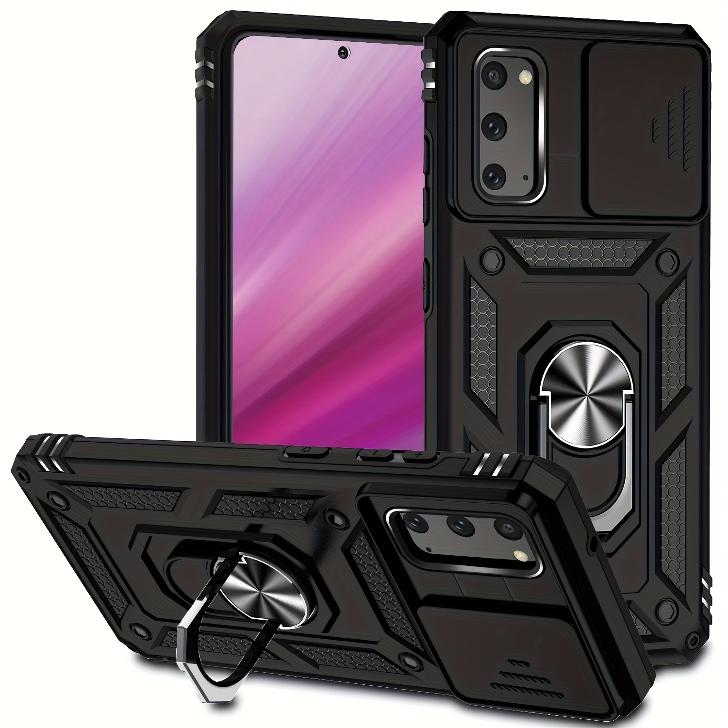   para teléfono - una   multifuncional diseñada para samsung galaxy s20, s20+, s20 ultra y s20fe, con cubierta deslizante para la cámara y un soporte de anillo giratorio