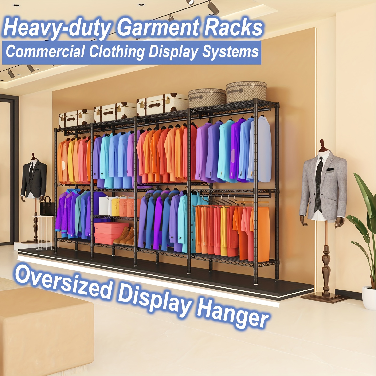 Image of Heavy Duty Clothes Rack 1100lbs, Extra Large 4-tier Garment Rack With 11 Shelves, Modular Freestanding Wardrobe Closet For Home & Commercial Use, 196x45x196cm, Black
