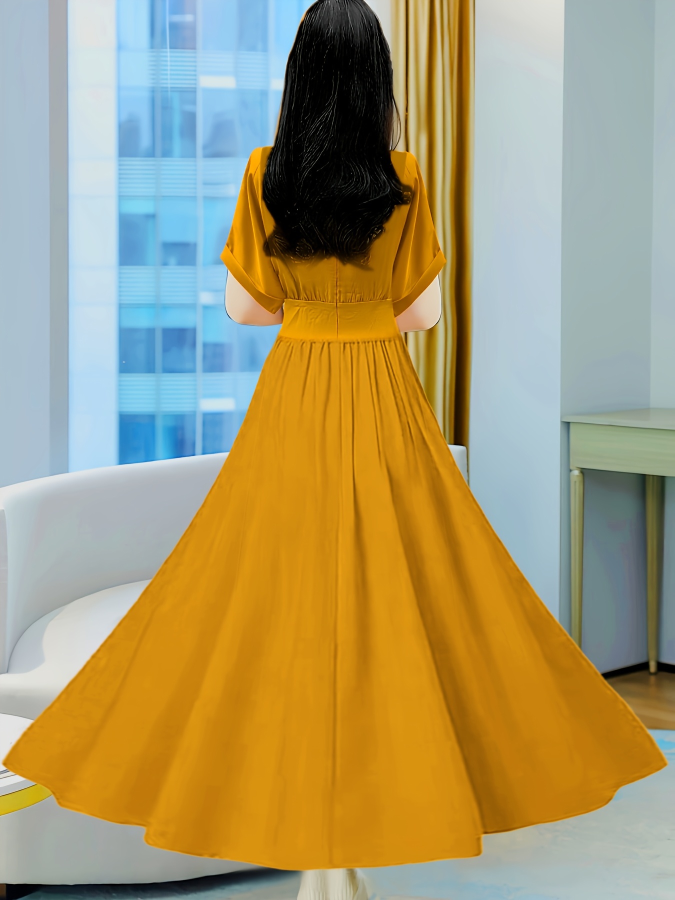 Women's Mustard Yellow A-Line Dress with Puff Sleeves \u0026 Cinched Waist -  Round Neck * Hem womens mustard yellow a line dress puff sleeves cinched - Temu United Arab  Emirates