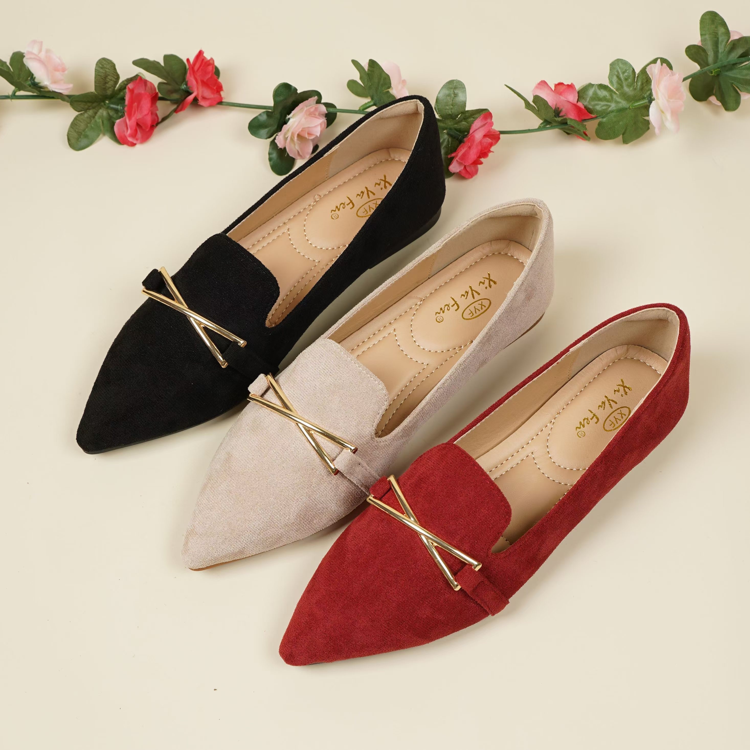 

Women's Metallic Buckle Decor Flat Shoes, Elegant Pointed Toe Slip On Work Shoes, All-match Comfy Soft Sole Flats