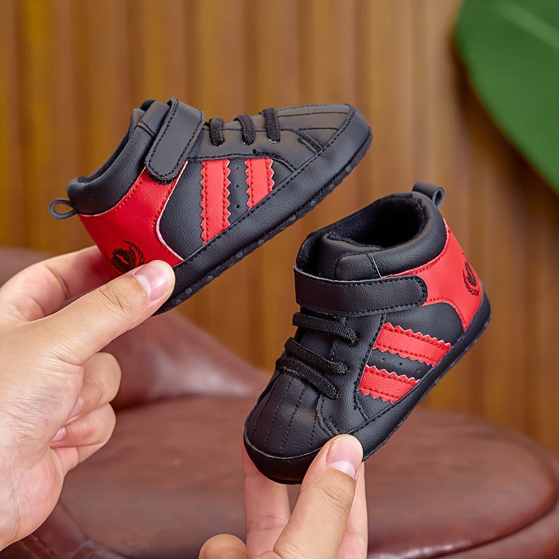Infant Toddler Mid-Top Sneakers - Unisex Baby Sports and Casual Shoes with Adjustable Strap Closure, PU Upper, Soft Fabric Sole for Comfort, Anti-Slip for Spring/Fall - Solid Color Everyday Wear