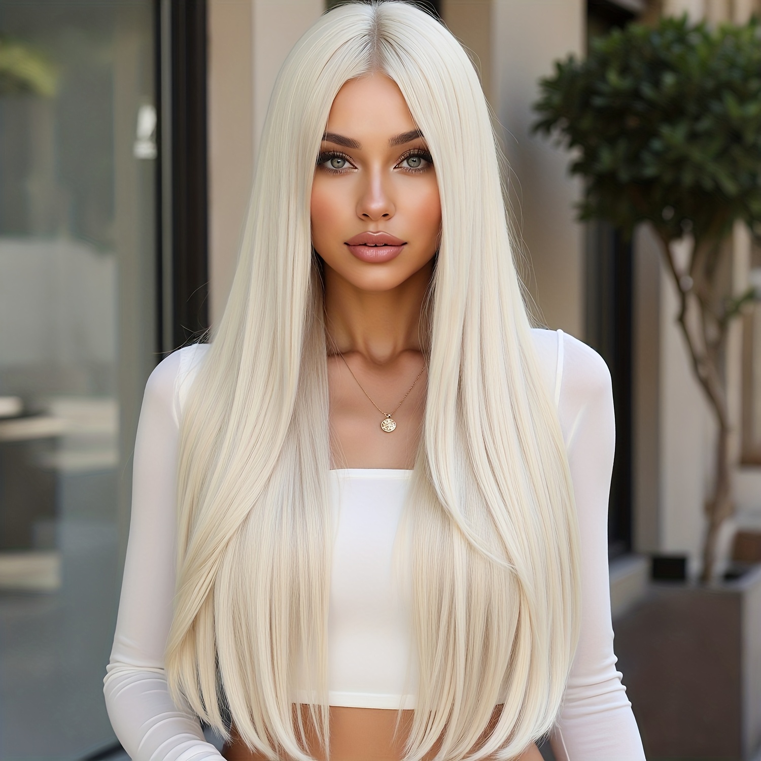 Long Straight White Wig For Halloween, Christmas, And Cosplay; Breathable And ; ; Smooth And Shiny For Effortless Styling; A Must-have For Holiday Parties