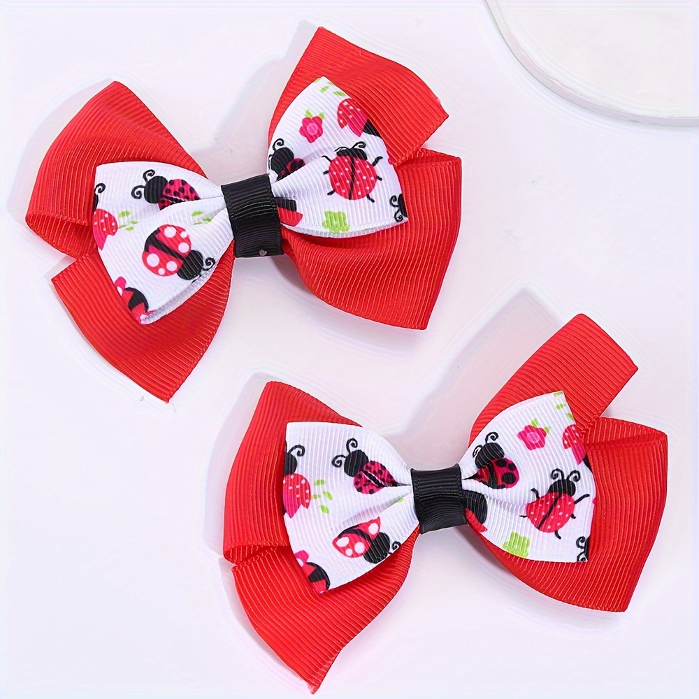

2pcs Ladybird Bows Hair Clips For Girls, Grosgrain Ribbon Bows Cute Barrettes, Hair Accessories For Spring Outdoor Dress Up