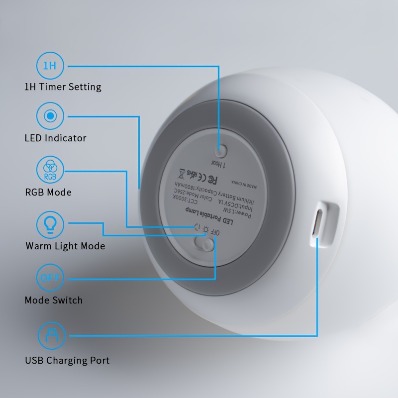 Bedside Lamp with Adjustable Brightness And 7 RGB Colors That Change, Featuring a Touch Control And a 1-Hour Timer, Rechargeable Night Light