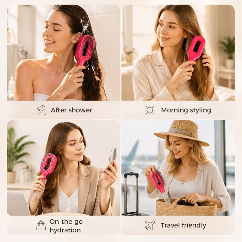 2 in 1 misting hair brush with built in water spray detangling wet dry nylon hairbrush for curly thick hair wet or dry styling travel friendly Product details 4