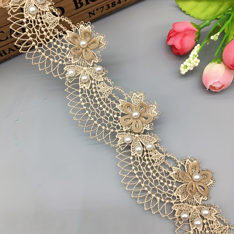 E-shop 1 Yard besticktes Spitzenband mit Rosenblüten, Perlen Meereswellen, Stoffband zum Nähen, Basteln, Patchwork, handgefertigte Dekoration