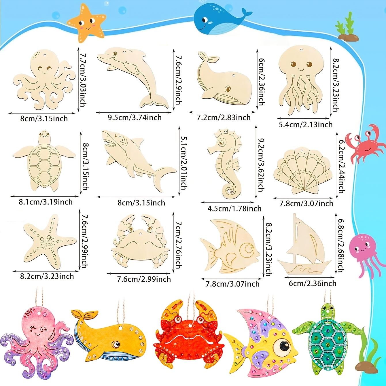 Summer Ocean Wooden Ornament Coloring Kit for Kids