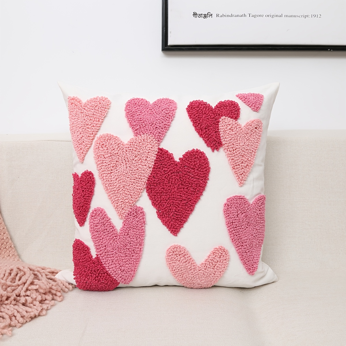 TEMU 1pc, Heart Pattern Tufted Throw Pillow Case, Geometric Case, Decorative Pillow Cover For Living Room Bedroom Couch Sofa, No Pillow Insert