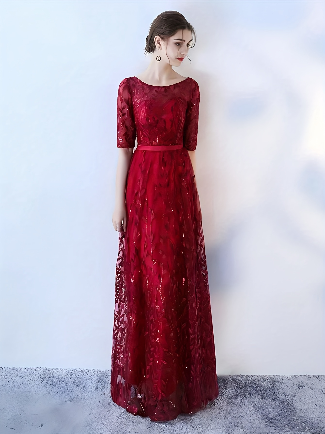 elegant long evening dress mothers bride featuring a boat - Temu