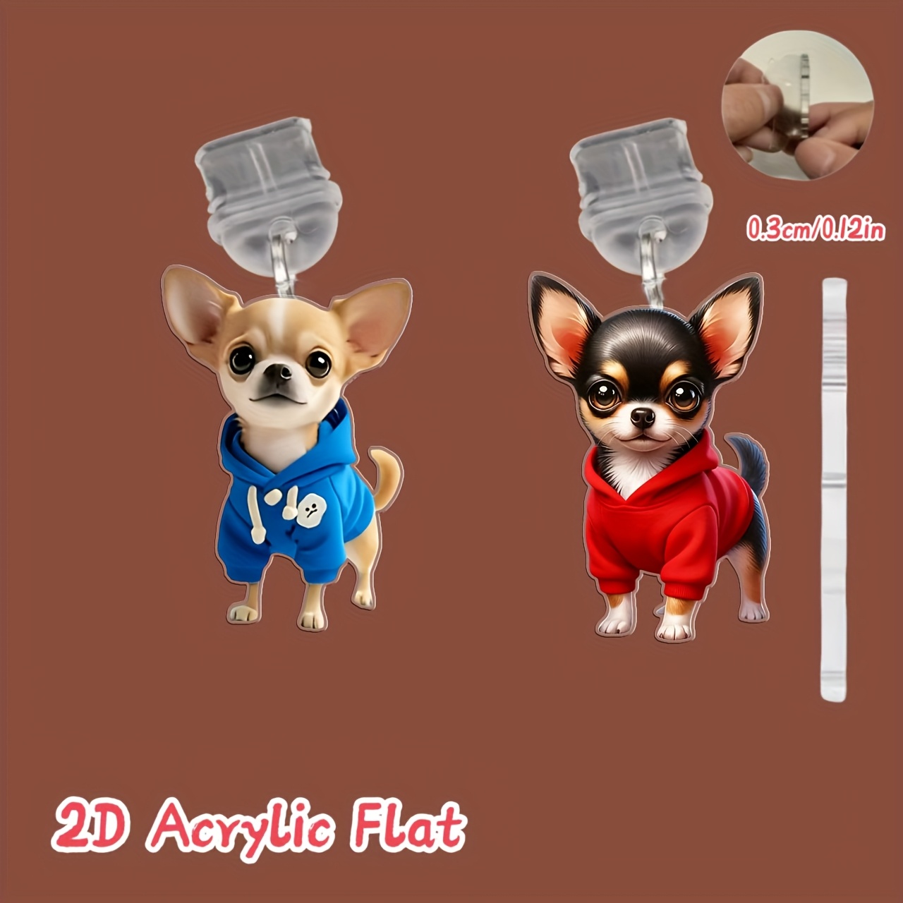 TEMU 2D , 2 piezas 2D Acrílico Lindo Chihuahua Tapones Antipolvo Acrílicos, Material Acrílico 2D, Colgante de Decoración para Dispositivos