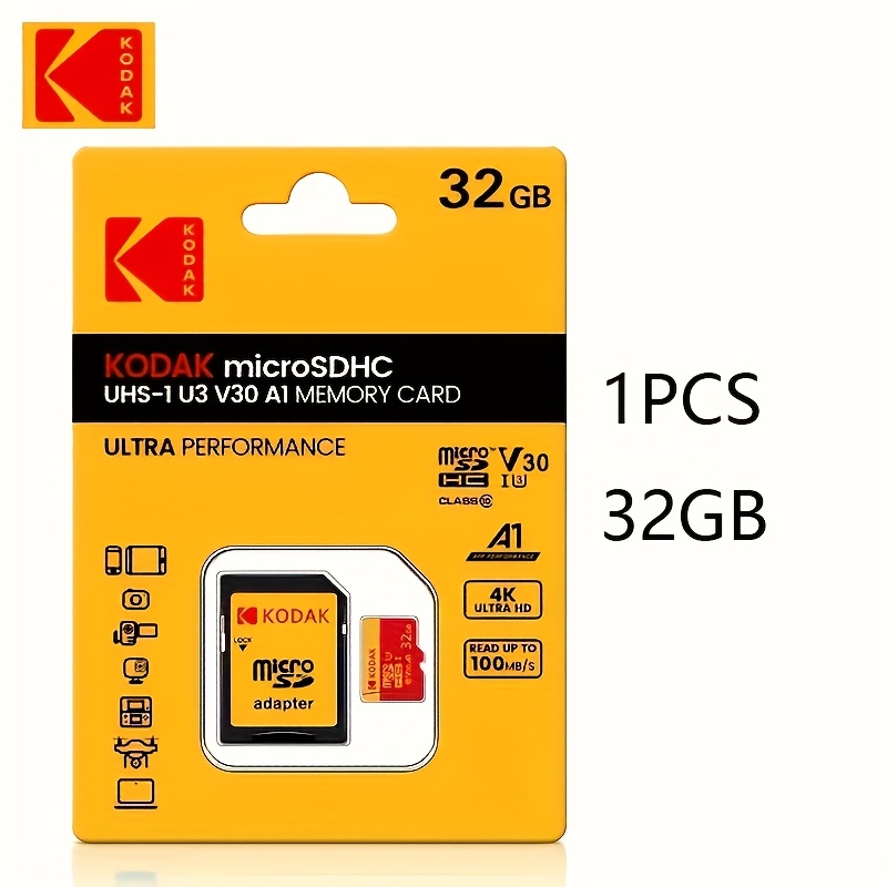 

Carte Kodak 1pc Micro SD TF avec Adaptateur 32GB HC 64GB 128GB Carte MémoireXC Carte Flash TF C10 A1 Cartao de Memoria