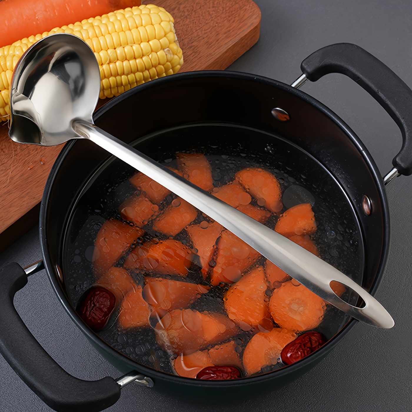 1pc stainless steel oil separating spoon household kitchen drain oil filter to oil soup spoon hot pot filter oil spoon soup separation spoon for restaurants details 2