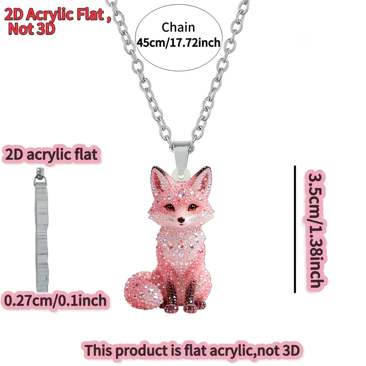 Unisex Cute Fox Acrylic Pendant Necklace, Fashion Gift