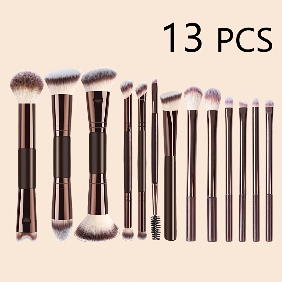 TEMU 13pcs Makeup Brush Set, Professional Double-ended Makeup Brush, Soft Bristles, Aluminum Alloy Handle, Suitable For Types