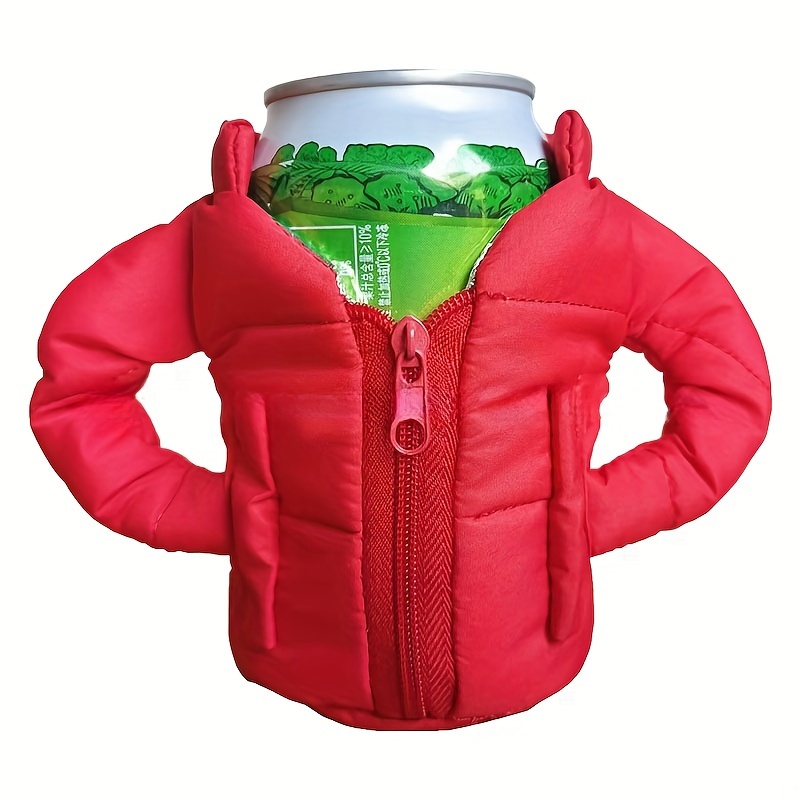 

Mini Puffer Jacket Can Cooler Sleeve - Insulated Beverage Holder For Cans - Novelty Cloth With , Suitable For Christmas, Halloween, Easter, Thanksgiving, Labor Day - Drinks Cold And Hands Warm