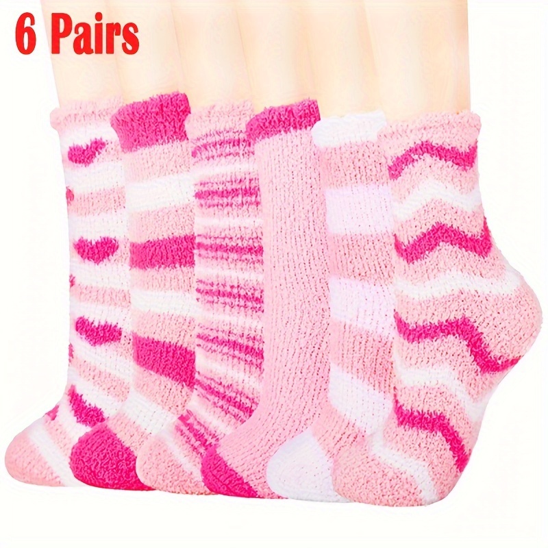 6 Pairs Valporia Women's Thick Warm Fuzzy Socks - Cozy Winter Slippers Suitable For Women, Soft Thermal Socks With Heart, Machine Washable, /eu Sizes, Perfect Gift For Wife, Girlfriend, Mom ()