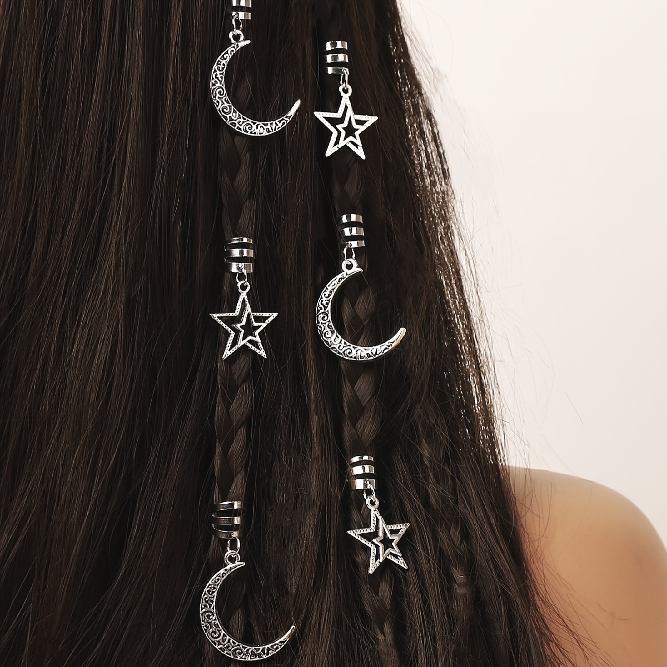 TEMU Set di Accessori per Capelli Combinazione Grande Luna e da 6 Pezzi per l'Eid al-Fitr, Regali Festivi del Festa Clip per Capelli Boh矇mien Anelli