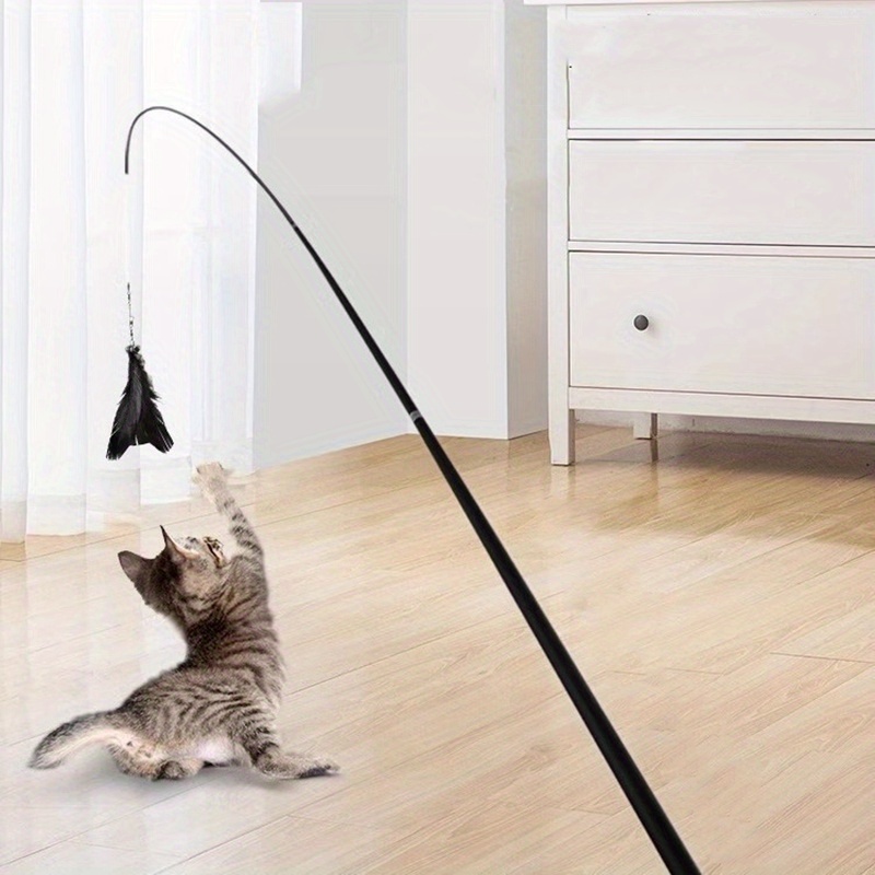 4-Section Telescoping Cat Toy Wand with Artificial Feather Telescoping Lance, Feather Bells & Plastic Feathers - Extendable Lure for Interactive Play, for Kittens and Cats, /Outdoor Use (No /)