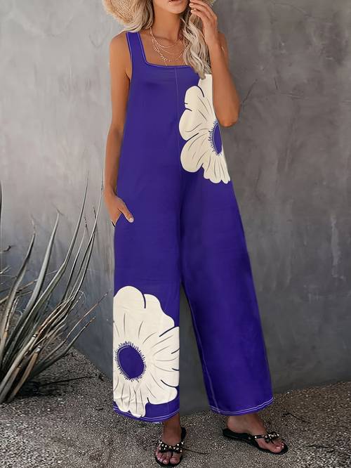 square neck floral print womens vacation casual summer jumpsuit
