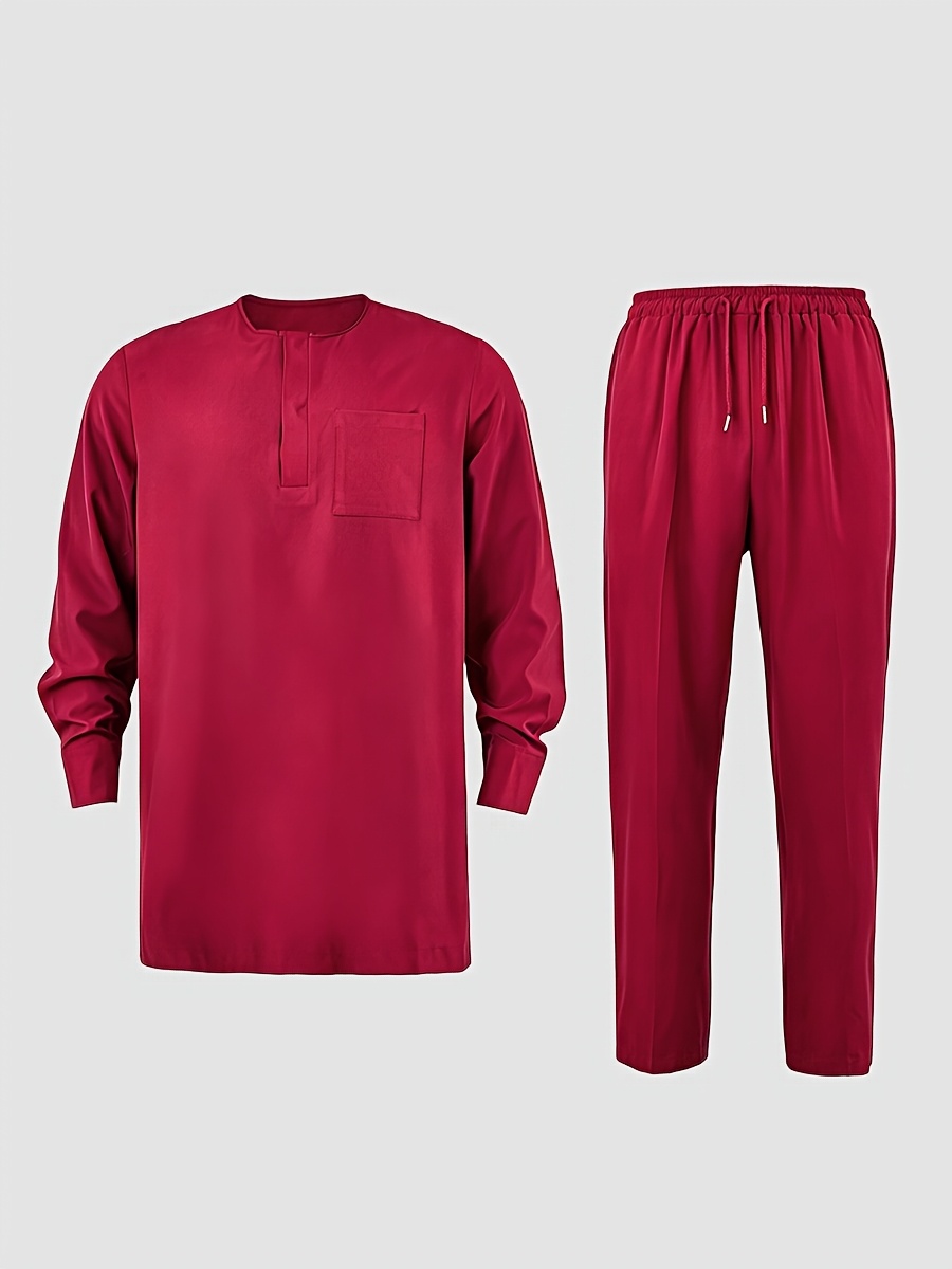 Men's Agbada 3pcs Set, Embroidered Pattern, Crew Neck, Hidden Buttons, Slit Hem with Pockets, Ethnic Pattern Robe, Long-Sleeve Shirt, Drawstring Elastic Waist Pants, Suitable for Banquets, Birthdays, Gatherings, Weddings, Holiday Celebrations, Dates