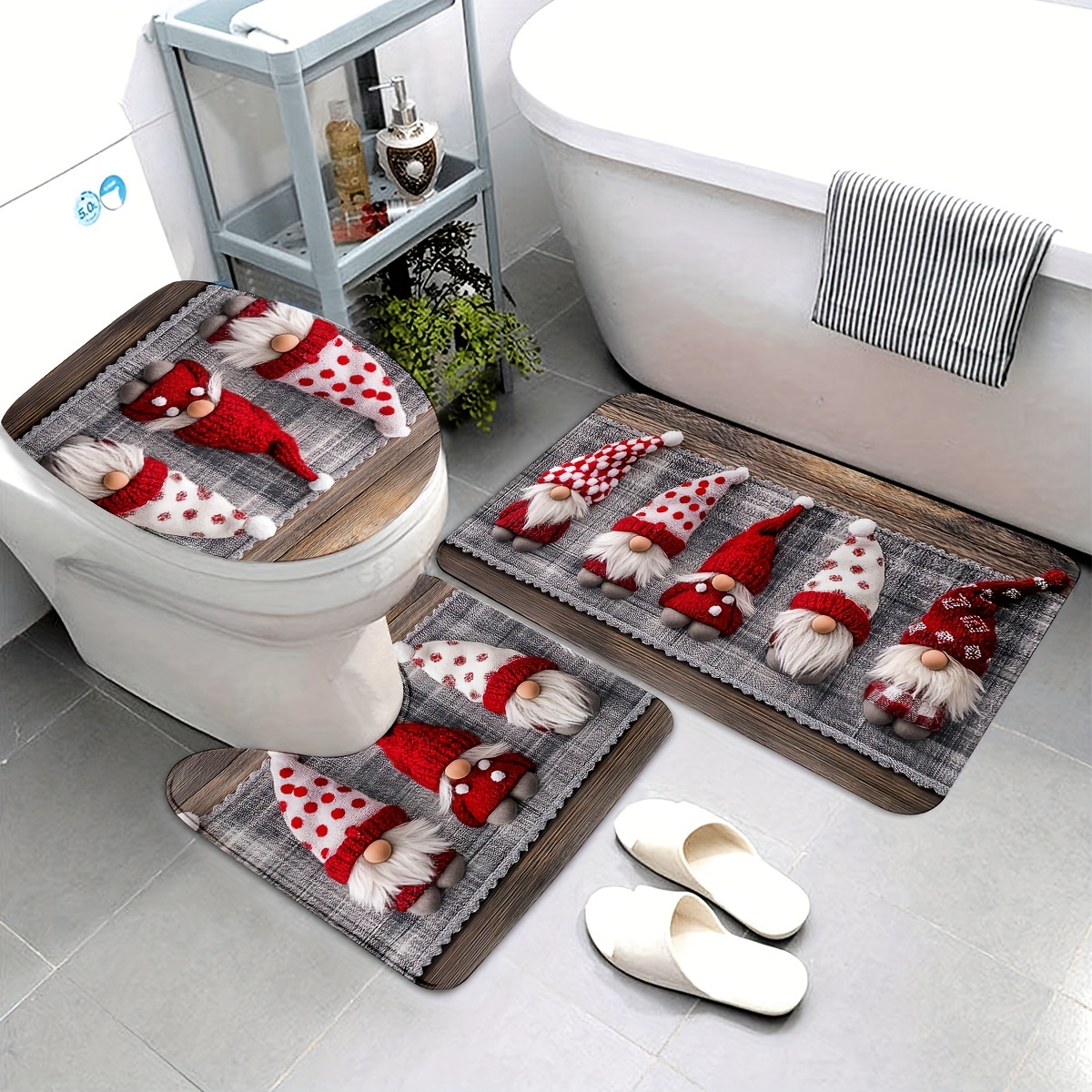 

Christmas Bathroom Rug Set, 3- Polyester Bath Mat Set Lid , Bathroom For , , Christmas Decor, , Includes Bath Mat, Mat, And