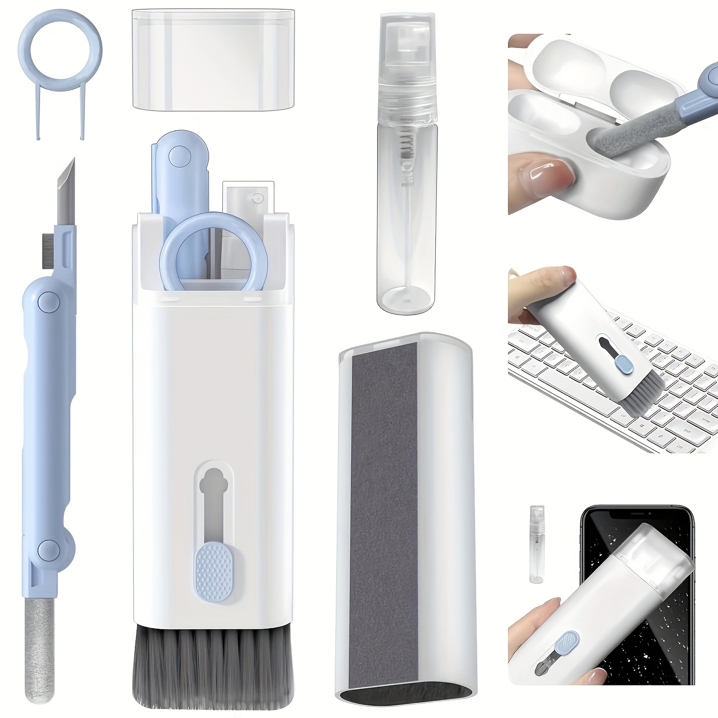 TEMU 1pc 7-in-1 Multi-tool Cleaning Brush Set | Dirt Remover + Keyboard Cleaner + Laptop Screen Cleaner + Earbud Cleaner | All-purpose Wireless