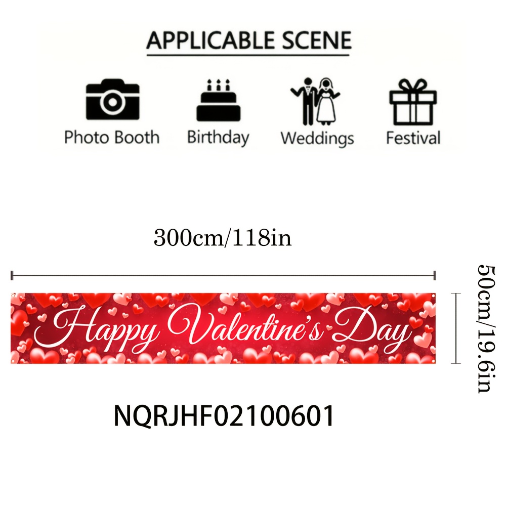 Bannière pour la Saint-Valentin - 118" x 19.6" Décoration Extérieure en Polyester pour Jardin, Cour & Entrée - pour…: retailer-supplied image