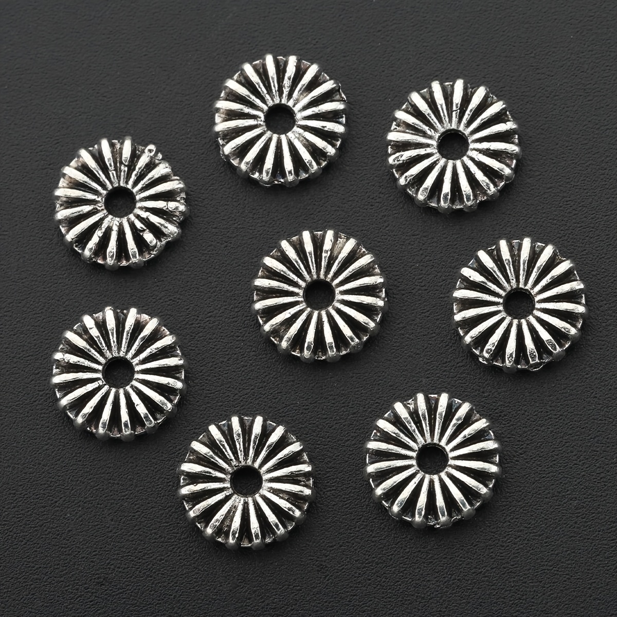 E-shop 100 Stk. runde Abstandperlen mit Kürbismuster, gestreifte Blumen-Vintage-Legierungs-Spiralmuster-Abstandperlen mit geradem Loch,