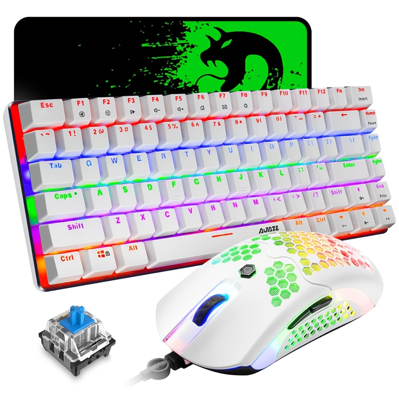 TEMU Gaming Keyboard And Mouse, 3 In 1 Gaming Set, Rainbow Led Wired Gaming Keyboard, Rgb 12000 Dpi Lightweight Gaming Mouse With Honeycomb Shell,