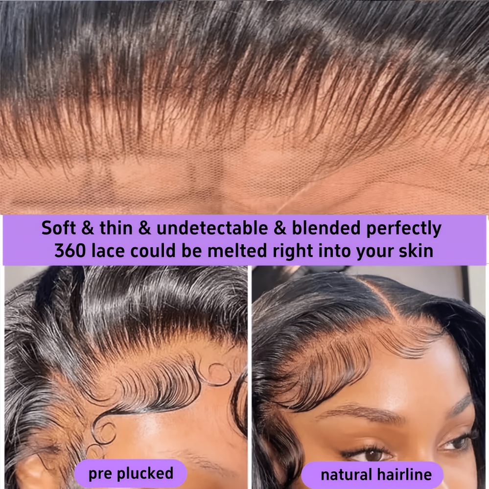 360 Full Lace Body Wave Human Hair Wigs Glueless Hidden Strap Pre Plucked Natural Hairline 180% Density Natural Color Wear & Go High Ponytail Bun Wigs for Women