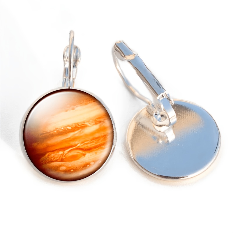 Exquisite White Round Glass Inlaid Earrings, Planetary Design