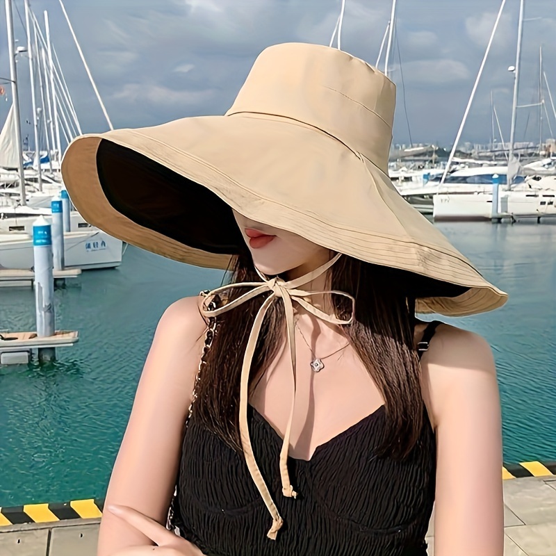 Oversized Summer Wide Brim Hats for Women Classic Color Block Reversible Sun Hats Trendy Outdoor Travel Beach Hats,SUN/UV Protection,Temu