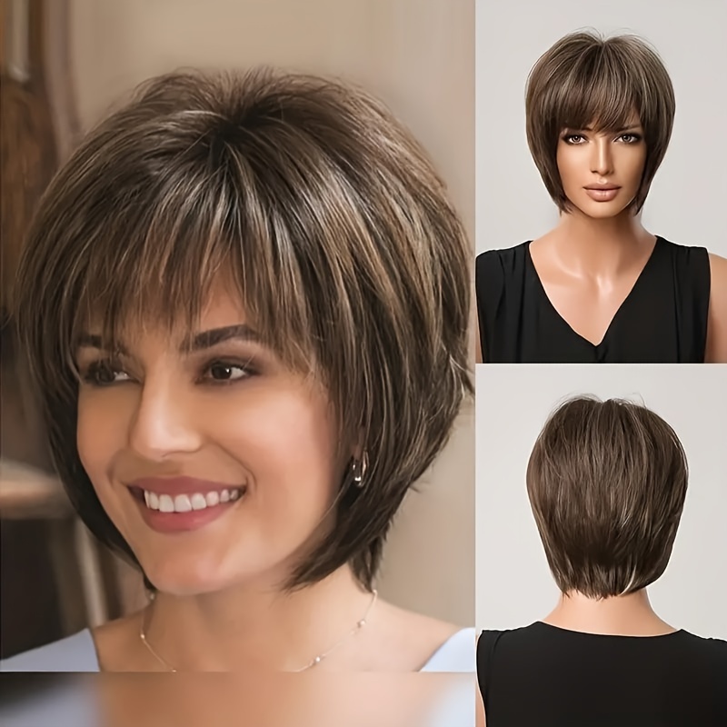 

Elegant 8-inch Short Bob Wig With Bangs For Women - Natural-looking, Heat-resistant Synthetic Hair, Breathable Cap, For & Parties