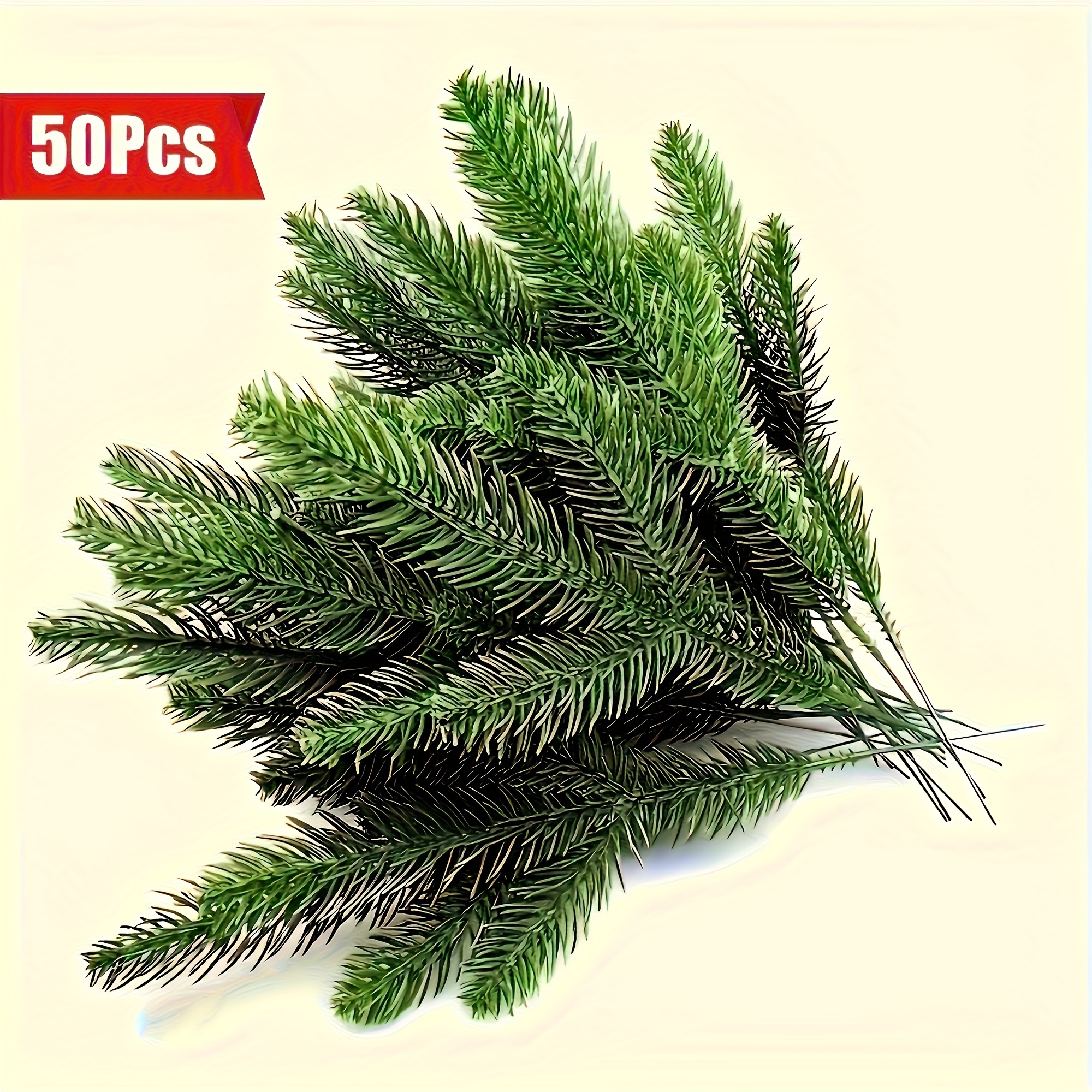 

50pcs Artificial Pine Needles - Faux Pine For Diy Wreaths & Home Garden Decor, Wall Mount, No Power Needed, Suitable For Christmas, , Thanksgiving & Universal Holidays