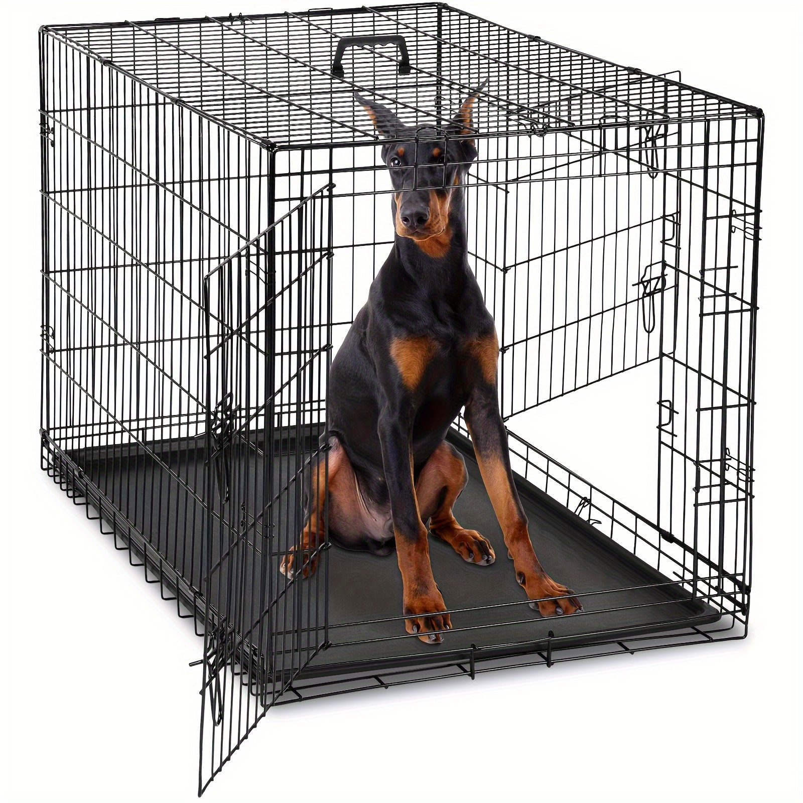 

Dog Crate, 48 Inch Extra Large Wire Kennel With Divider Panel, Metal Cages With Double Door, Leak-proof Pan Tray, Folding Portable For Indoor Outdoor Travel