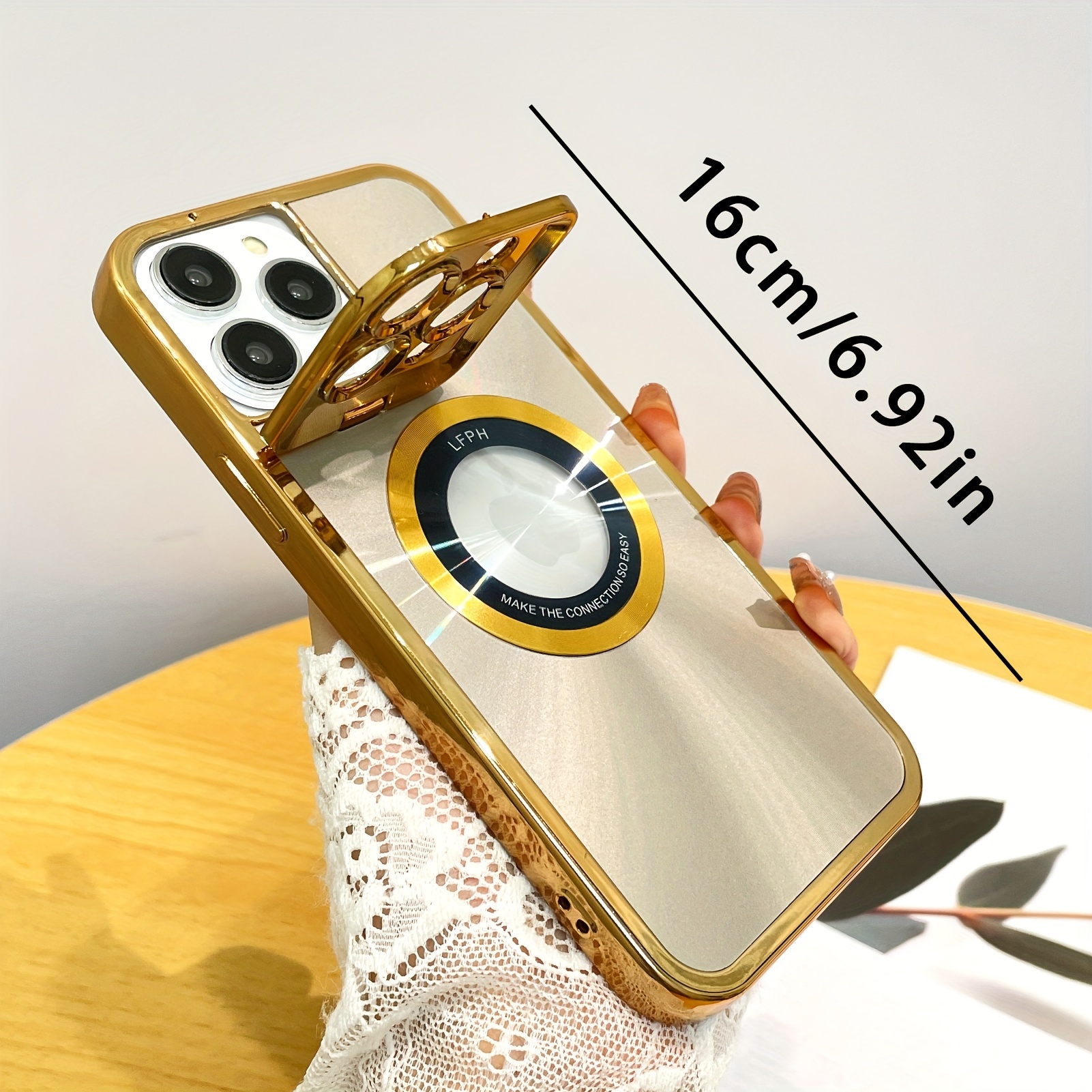 Dazzling Golden Lens Frame Nosilec, magnetna torbica za telefon za IPhone 14 Pro Max, zaščitna torbica za brezžično polnjenje_voghion.com