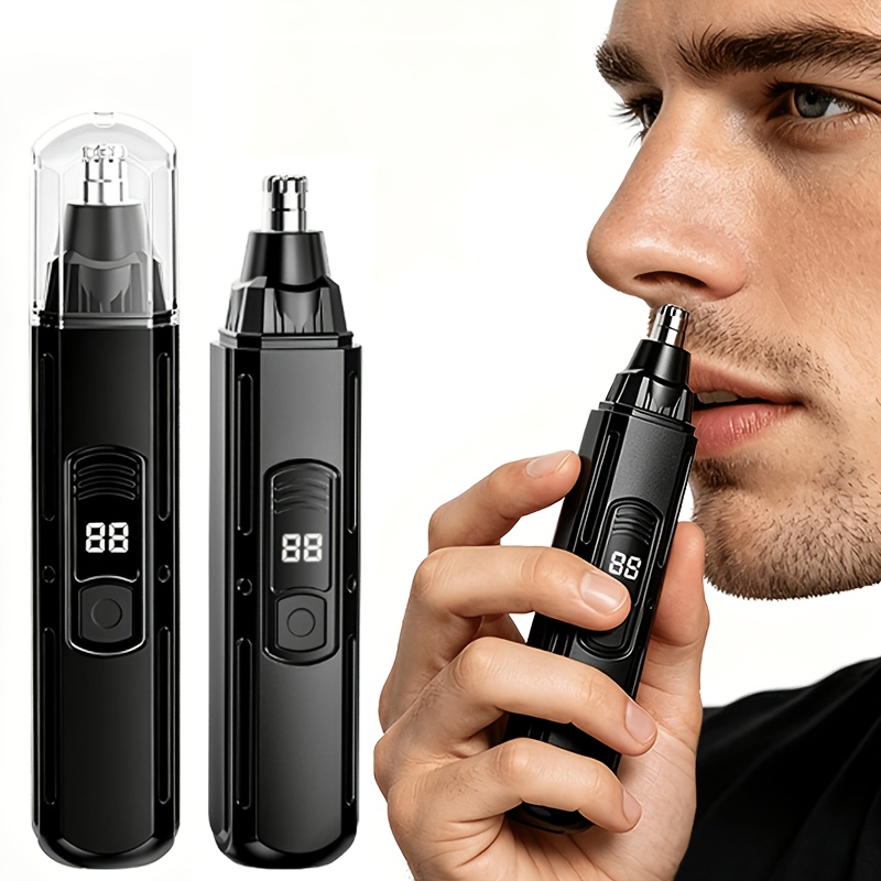 item picture New Electric Nose Hair Trimmer - USB Rechargeable, with Digital Display, Stainless Steel Blade Head, Durable Plastic Body, No-pull Design, Pain-free Eyebrow and Facial Hair Removal Tool. Suitable for Trimming Nose Hair, Eyebrows, and Ear Hair