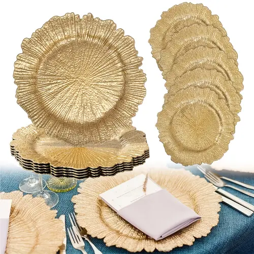 6 12 24 48 96pcs 13 golden charger plates plate plastic plate for table setting wedding decor christmas decoration