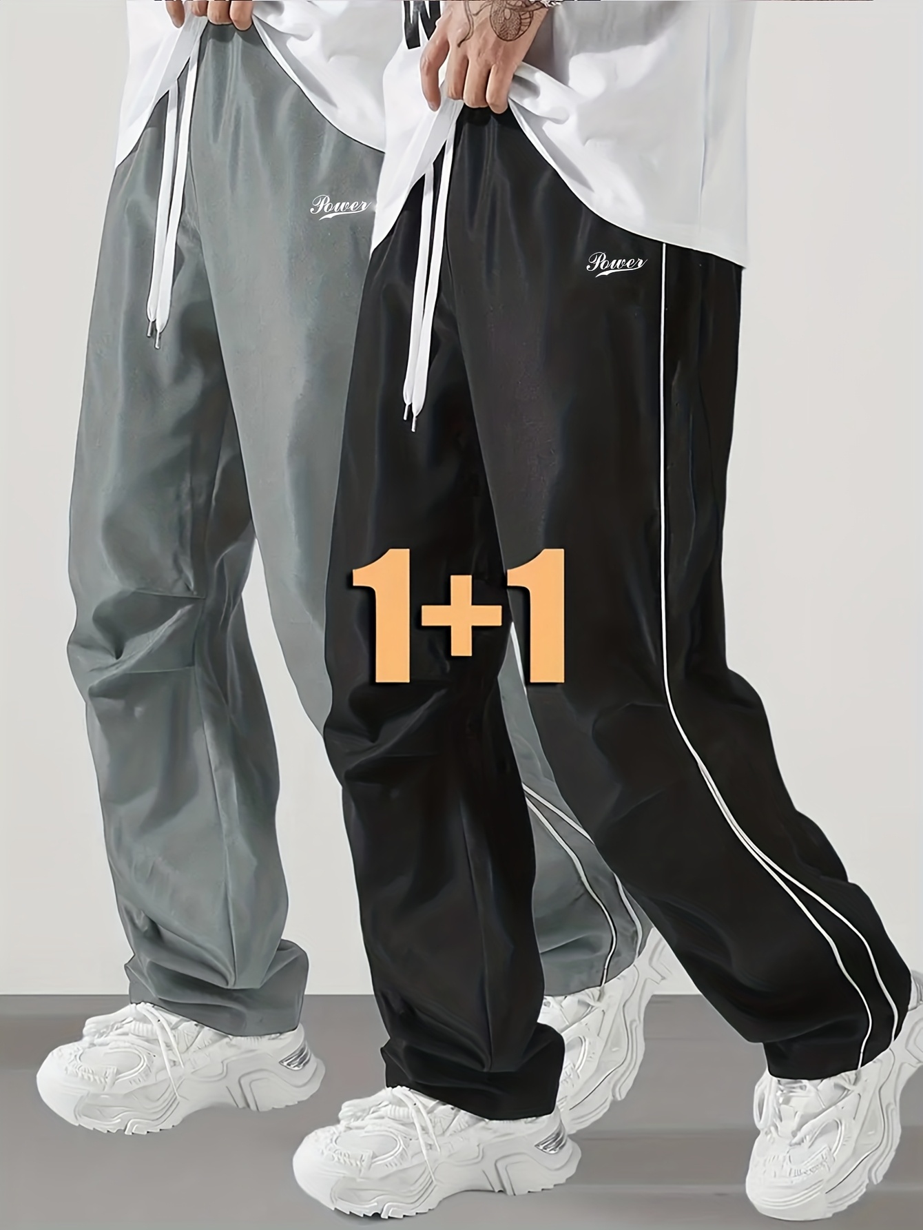 2pcs Men'S Casual Jogger Pants with Drawstring Waist & Side Pockets - Elastic Waistband, Straight-Leg Design, Non-Stretch Fabric, Solid Color, Regular Fit for Gym, Jogging, Casual Attire, Jogging Pants, Gym Apparel, Sporty Look, Comfortable Fit