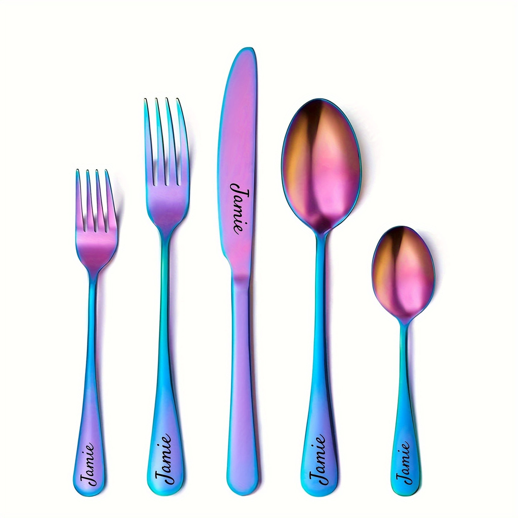 

Engraved Steel Cutlery Set - Personalized , Knife & Spoon For Dining - Or Christmas ,