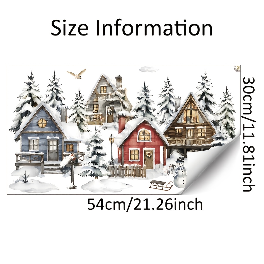 TEMU 1pc Christmas Houses Static Cling Window Sticker, Snowy Pine Tree Snowman Owl Cabin Glass Sticker, Double-sided Reusable Decals, Warm Christmas